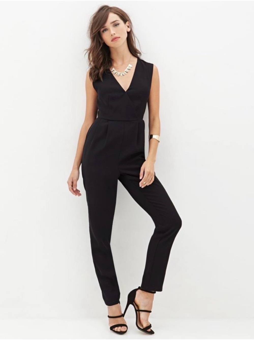 Forever 21 Black V Neck Jumpsuit Small | Sleeveless Tailored Romper